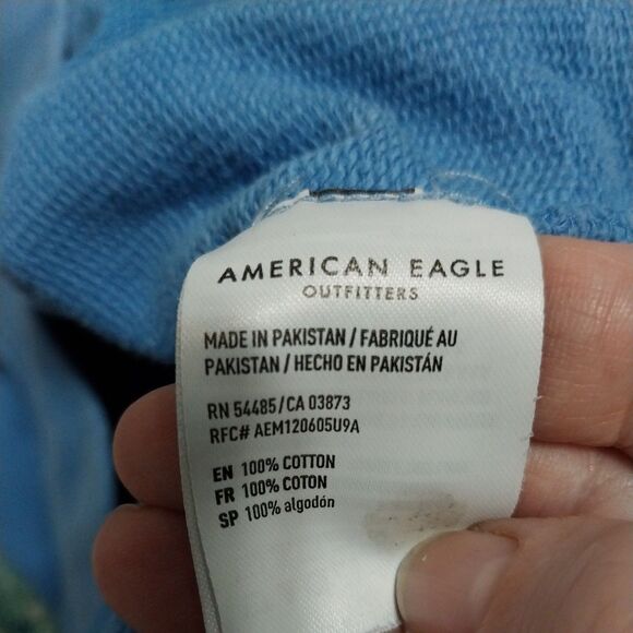 American Eagle Mens Hoodie Sweatshirt Pullover Vintage Y2K Blue Size XS - Picture 3 of 3